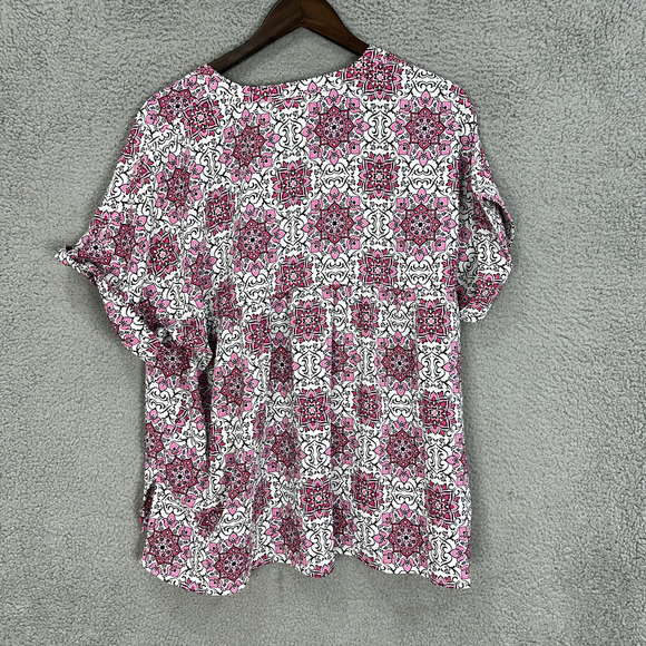 Ruby Rd Top Womens Large Pink Medallion Geometric Short Sleeve Oversized Boho - Picture 7 of 7